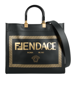 X Versace Fendace Tote, Leather, Black, 8BH386, S/DB, 3*